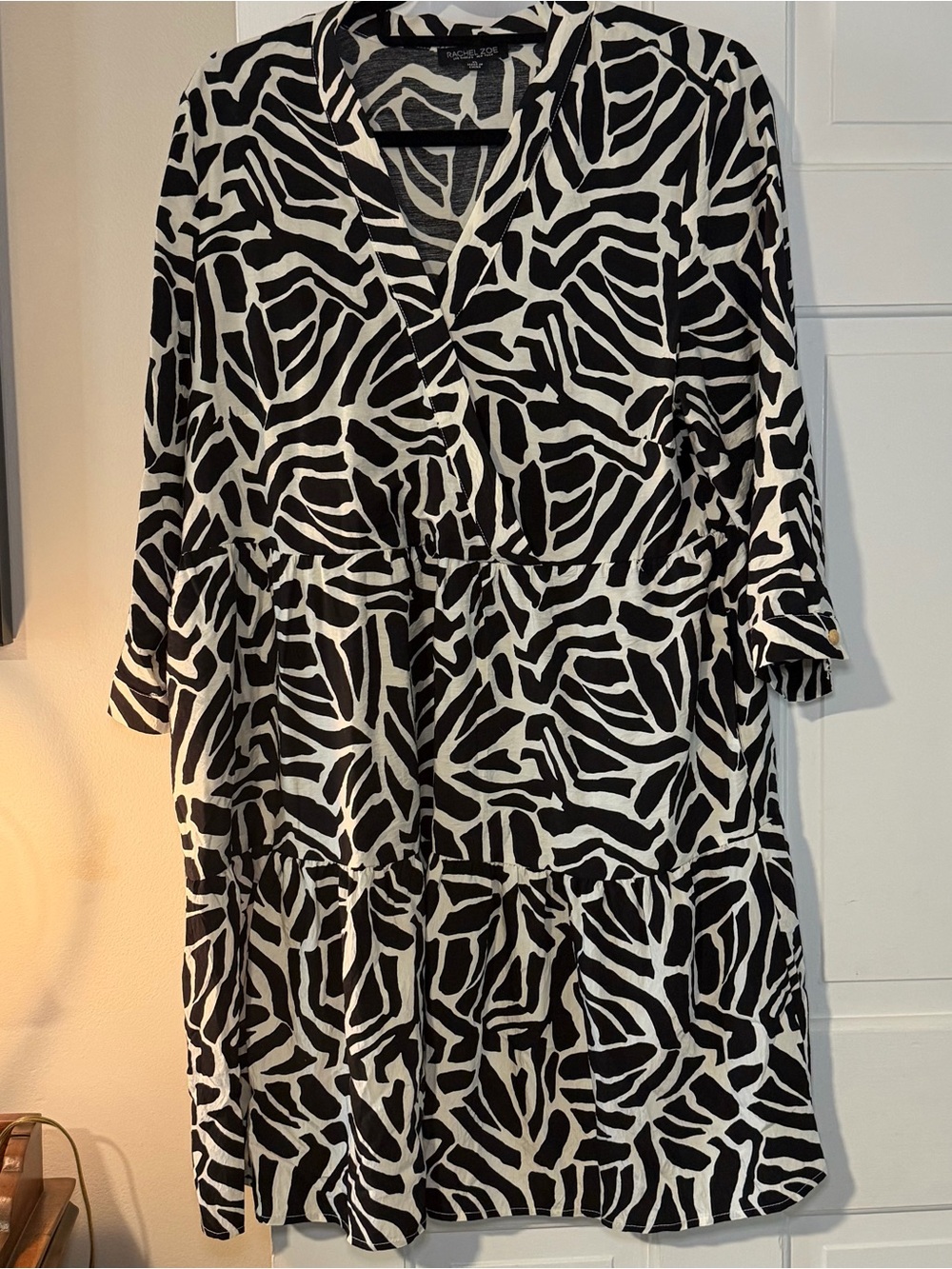 Rachel Zoe Black and White Abstract Print Midi Dress XL
